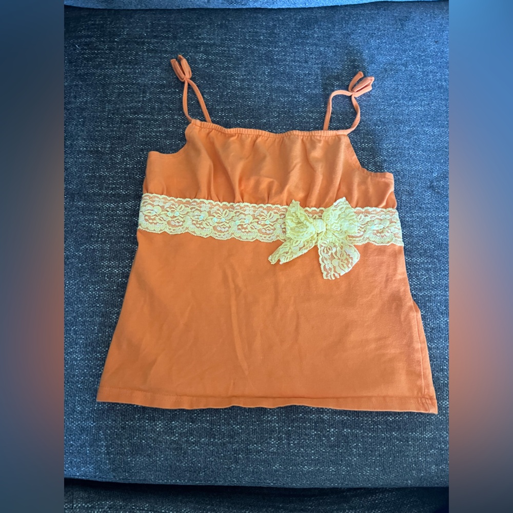 Y2K Mary Kate and Ashley Orange Lace Bow Tank Top